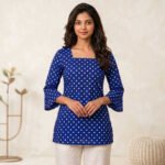 Blue Polka Dot Square Neck Top
