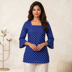 Blue Polka Dot Square Neck Top