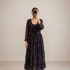 Black Floral Tie-Front Maxi Dress