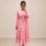 Pink Floral Tie-Front Maxi Dress