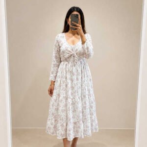 White Floral Tie-Front Maxi Dress