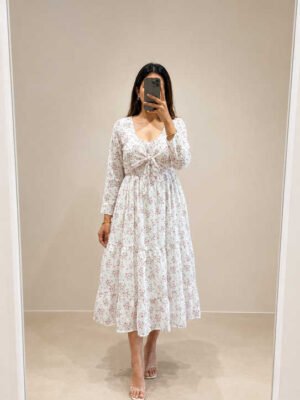 White Floral Tie-Front Maxi Dress