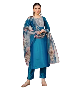 Women's Teal Blue Embroidered