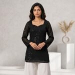 Women's Black Sequin Straight Kurti