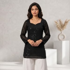 Women's Black Sequin Straight Kurti
