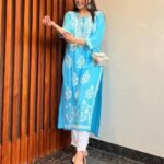 Sky Blue Embroidered Cotton Kurta