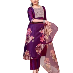 Purple Floral Embroidered Salwar Suit Set