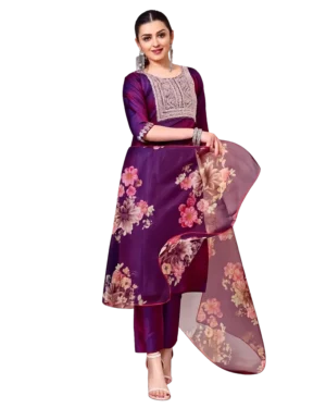 Purple Floral Embroidered Salwar Suit Set