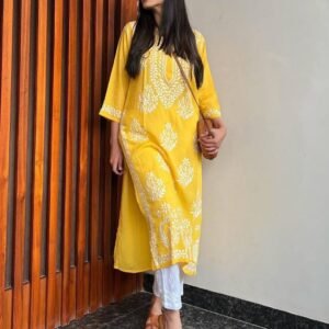 Sunshine Yellow Embroidered Cotton Kurta